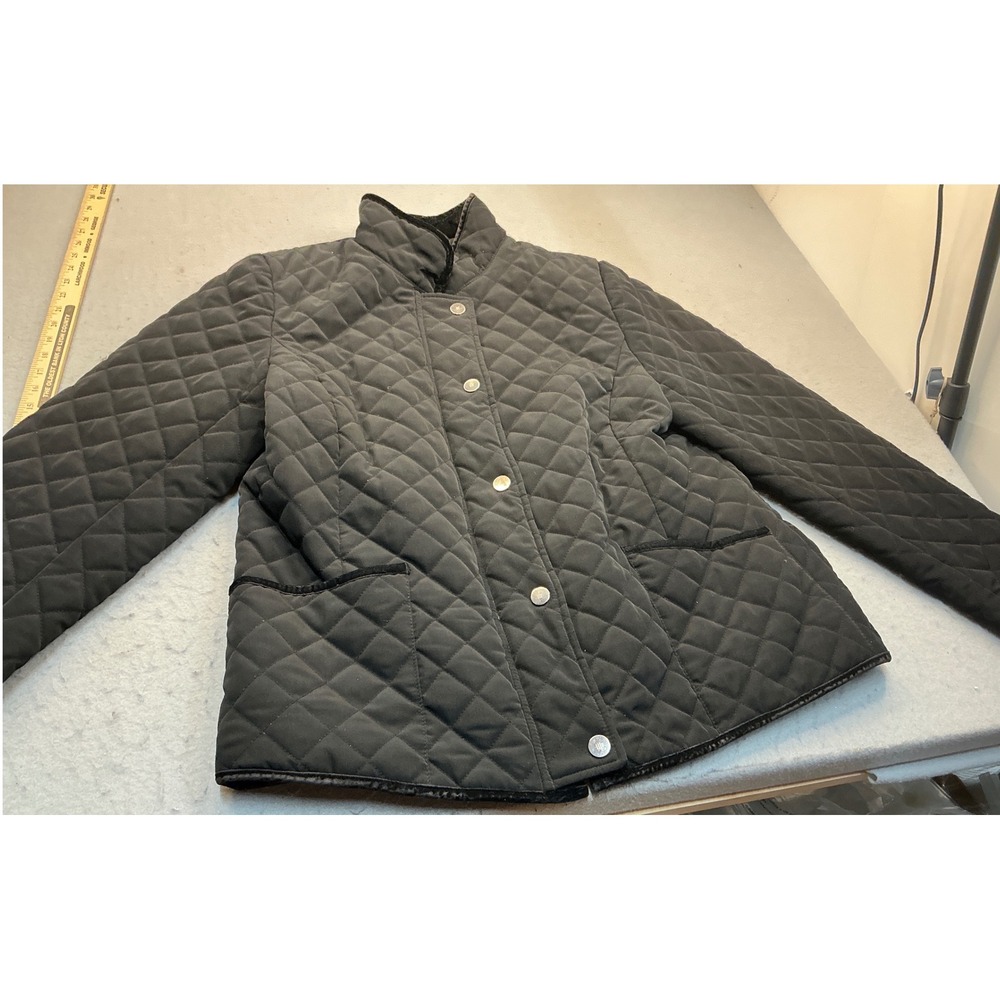George Quilted Barn Jacket Black Velvet Trim Snap Front Size 16W Plus Classic